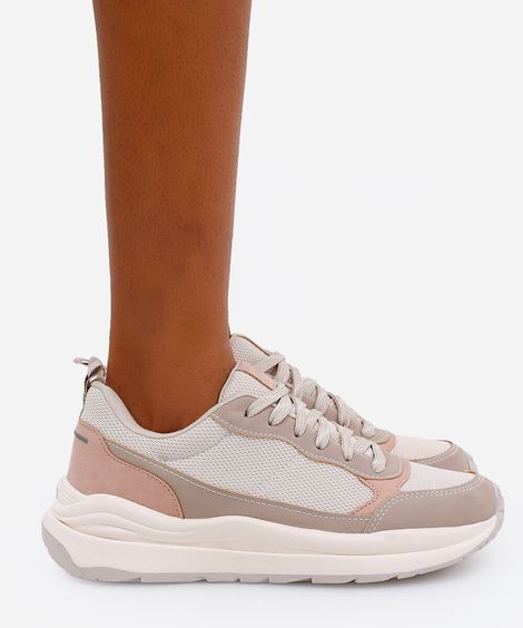 tênis esportivo feminino com recortes ace bege