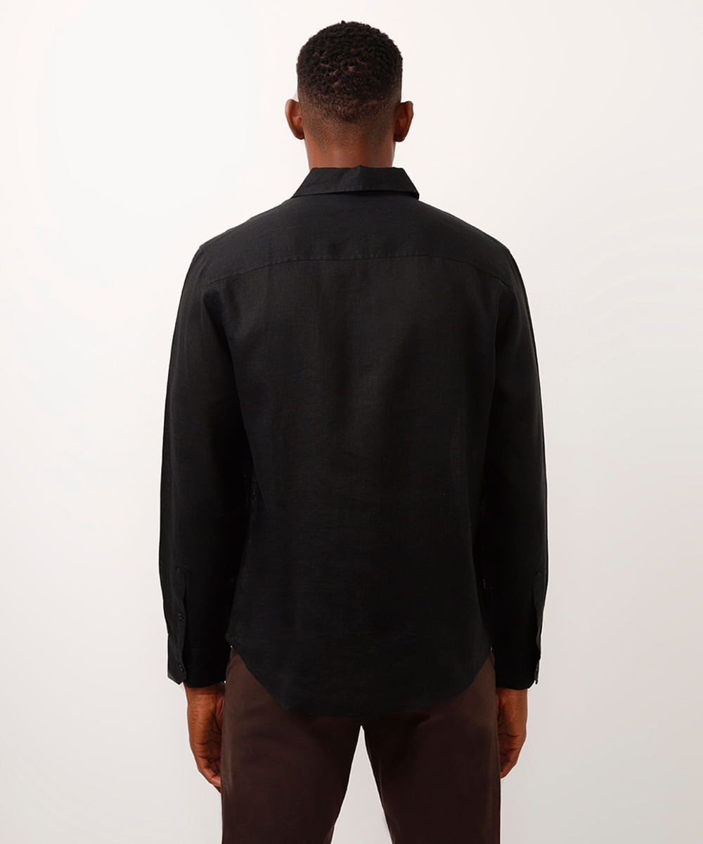 camisa comfort de linho manga longa preta