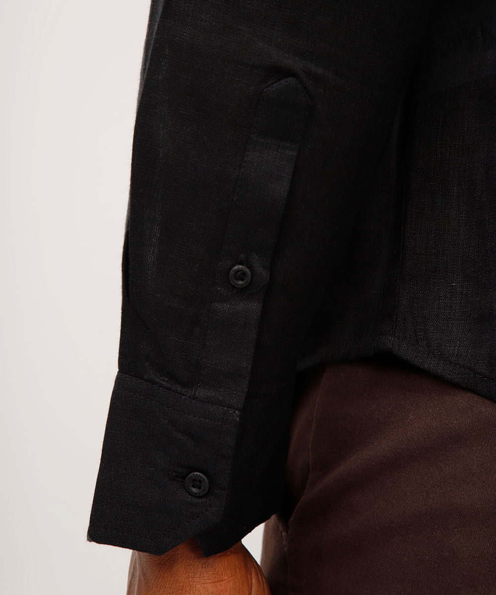 camisa comfort de linho manga longa preta