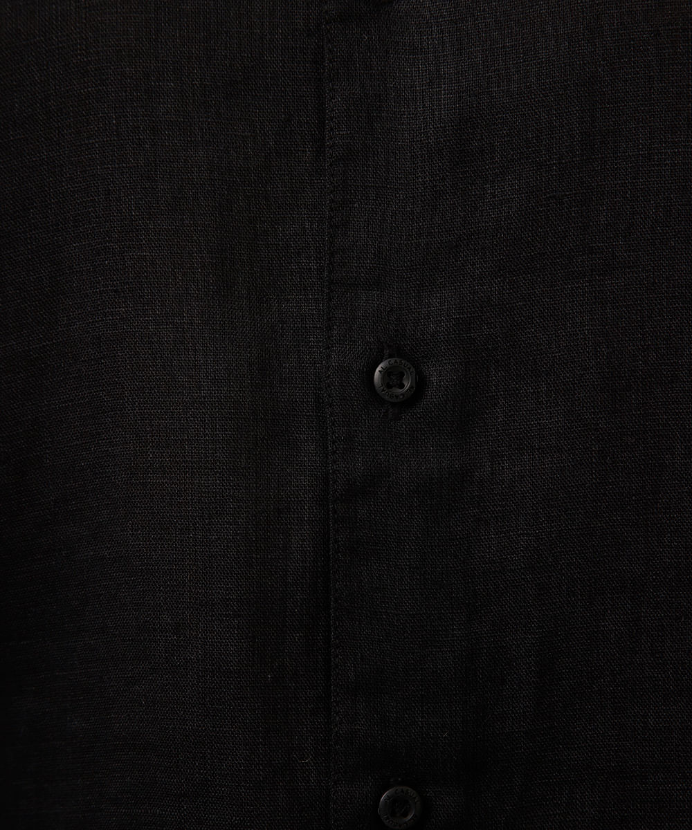 camisa comfort de linho manga longa preta