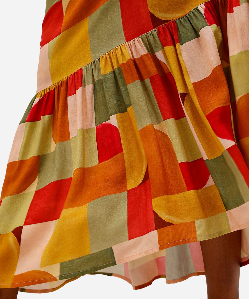 vestido longo feminino de viscose decote v geométrico vivi olimo amarelo