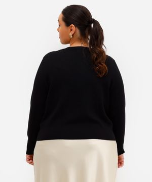 cardigan feminino de tricot com botão texturizado  plus size preto