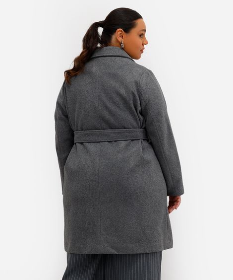 trench coat feminino texturizado plus size cinza