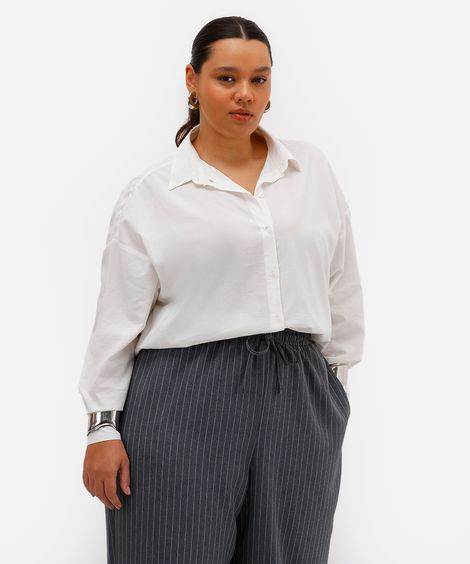 camisa oversized feminina de algodão manga longa plus size off white