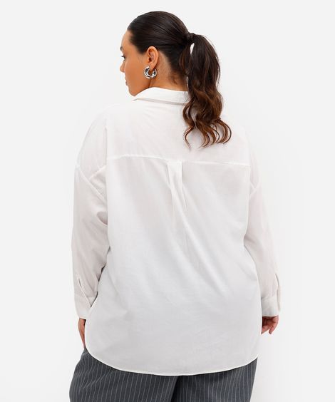camisa oversized feminina de algodão manga longa plus size off white
