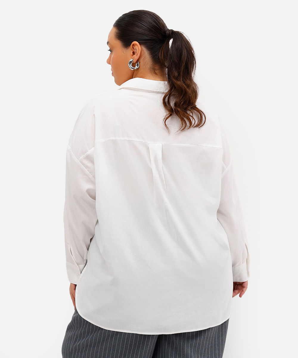 camisa oversized feminina de algodão manga longa plus size off white