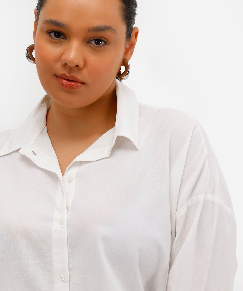 camisa oversized feminina de algodão manga longa plus size off white