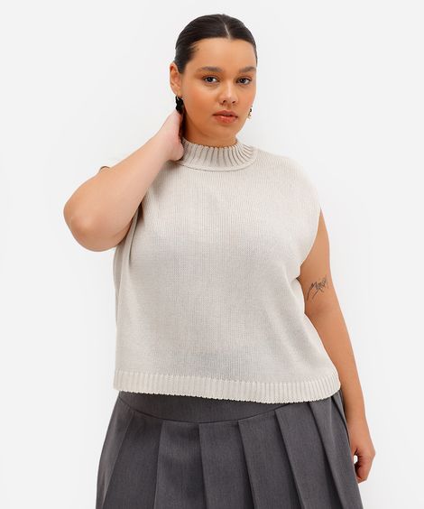 regata muscle feminina de tricot plus size bege