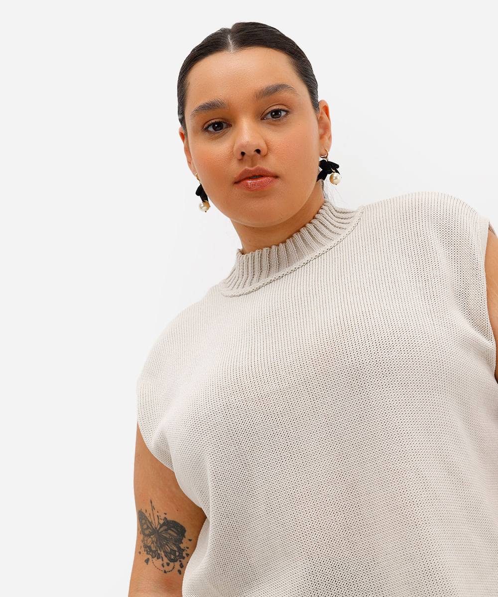 regata muscle feminina de tricot plus size bege