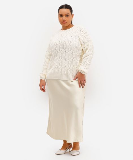 saia midi feminina acetinada plus size bege