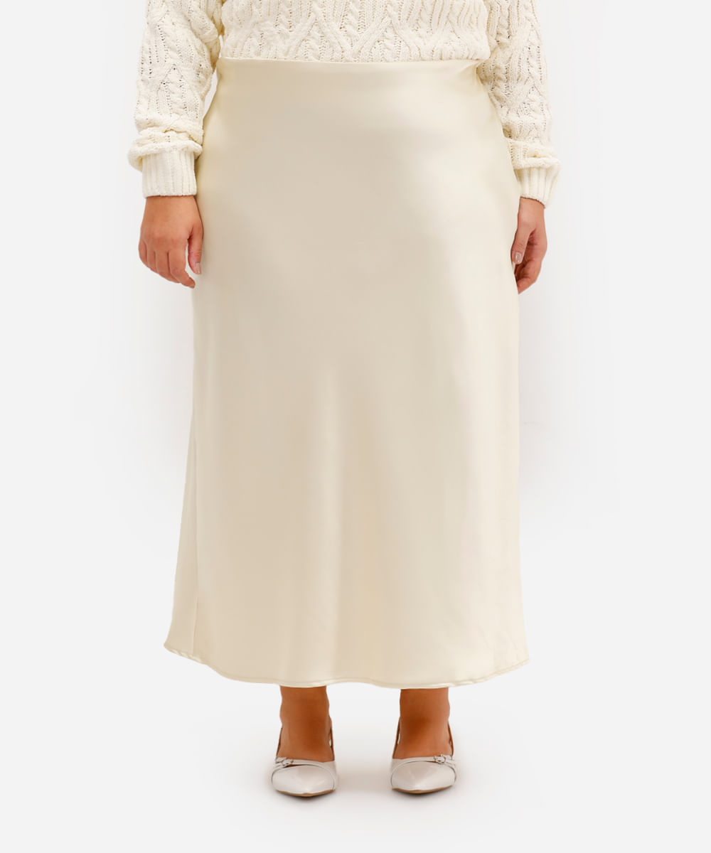 saia midi feminina acetinada plus size bege