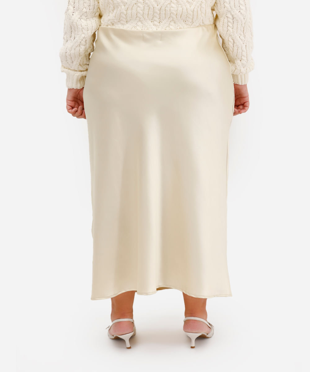saia midi feminina acetinada plus size bege