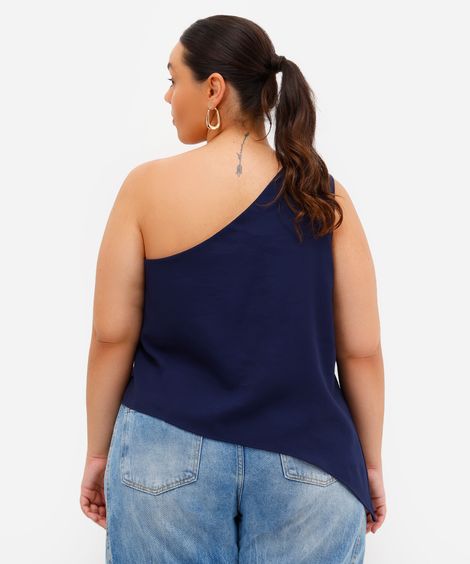 blusa ombro único feminina assimétrica plus size azul