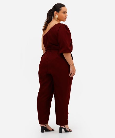 macacão ombro único feminino plus size vinho