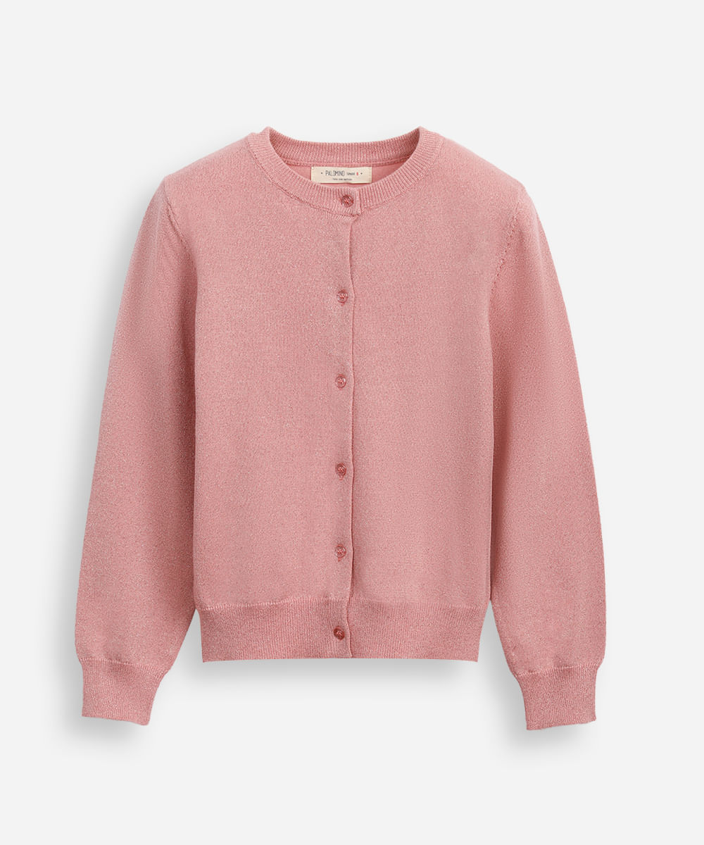 cardigan de tricot infantil com lurex rosa