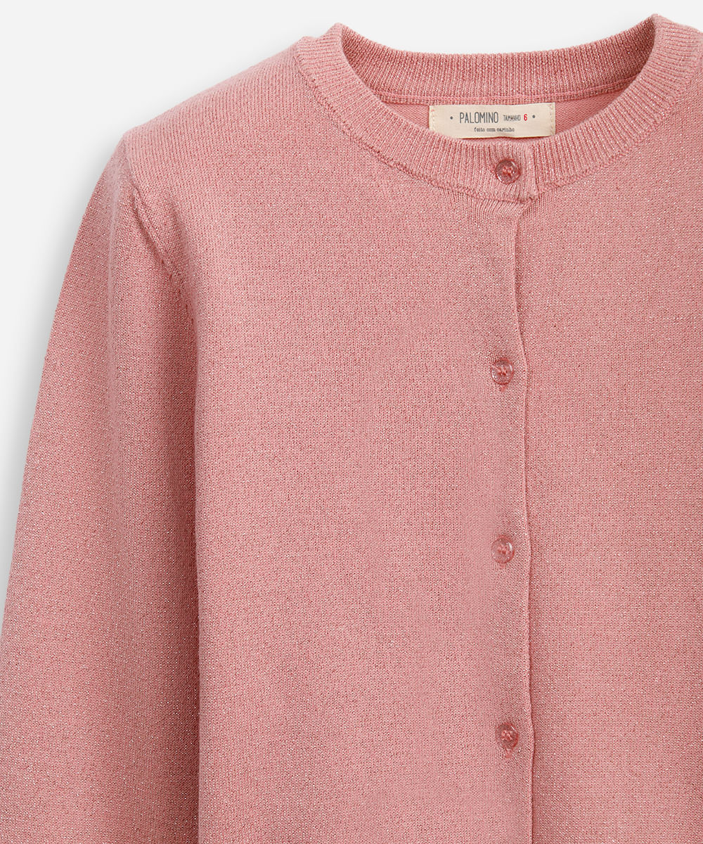 cardigan de tricot infantil com lurex rosa