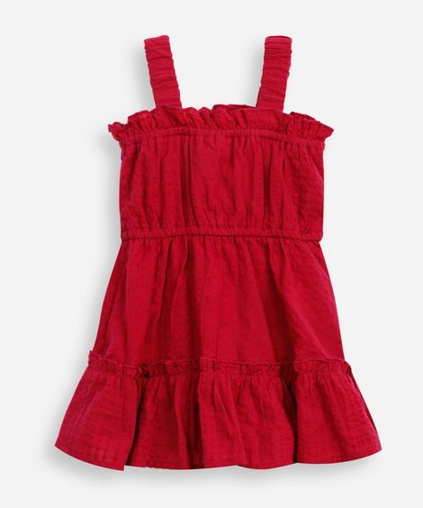 vestido infantil com babados texturizado vinho