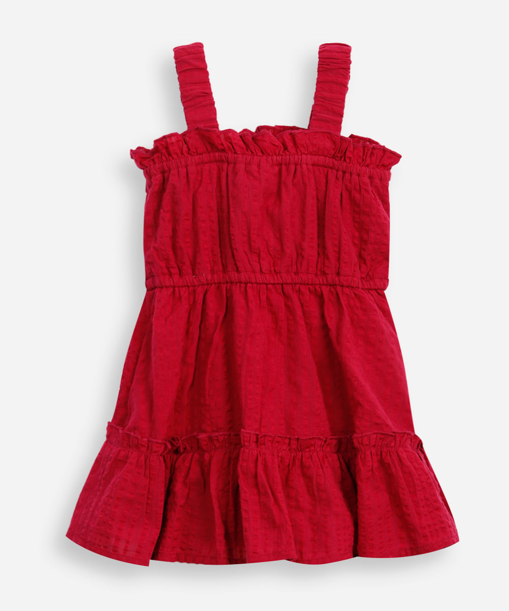 vestido infantil com babados texturizado vinho