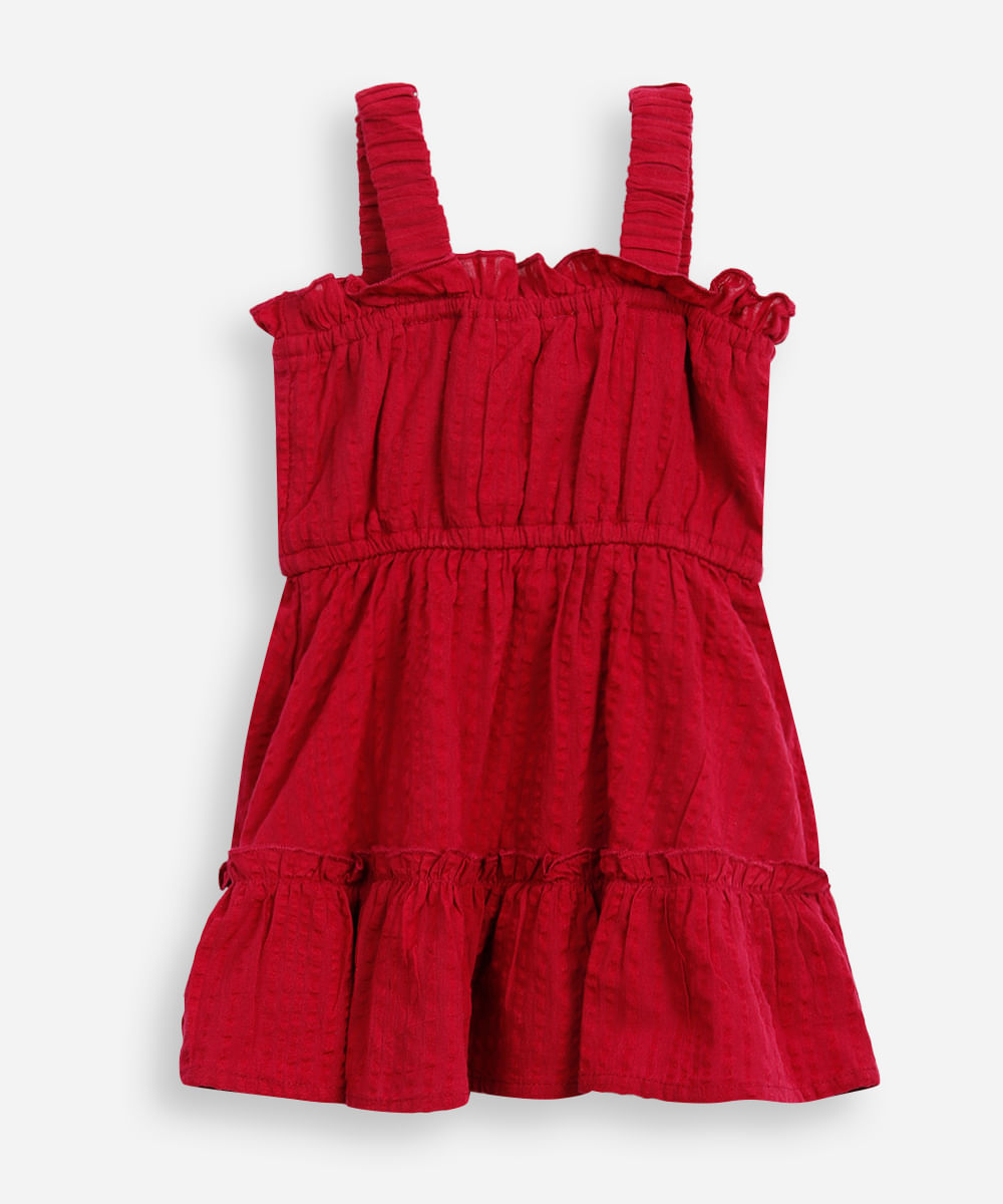 vestido infantil com babados texturizado vinho