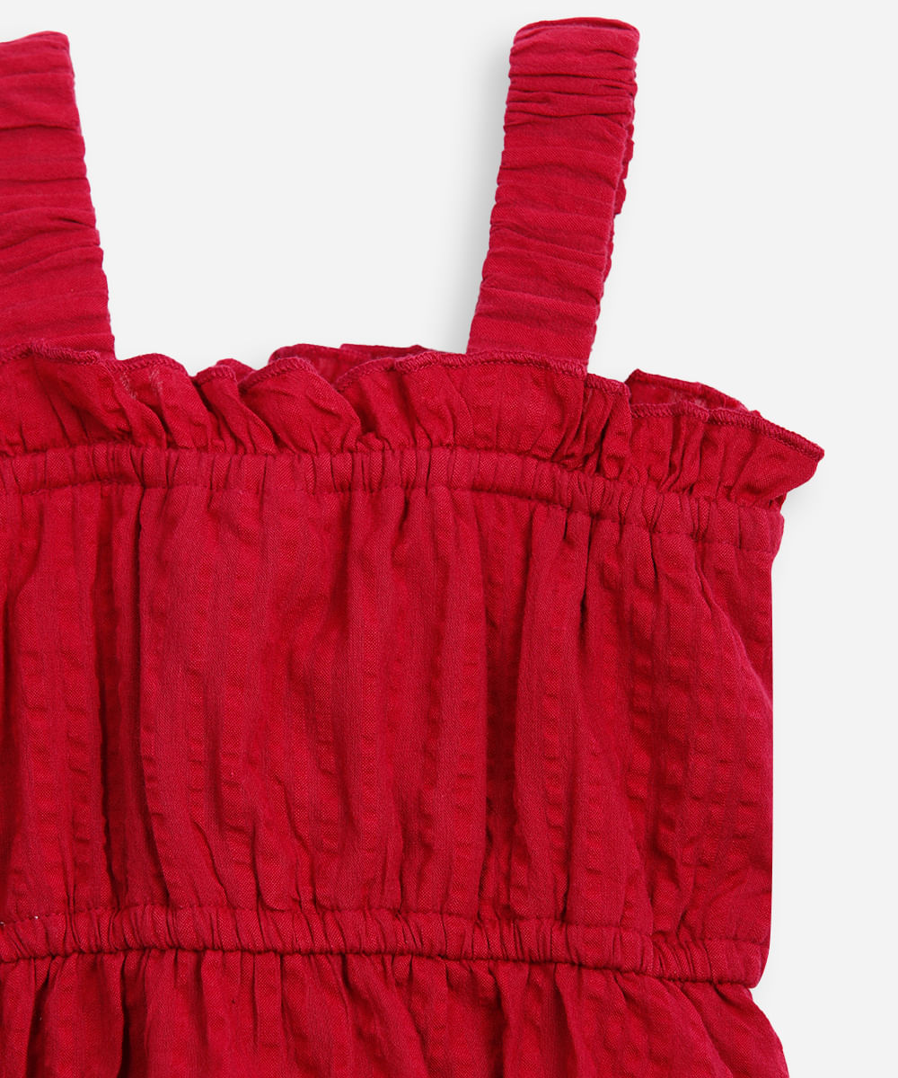 vestido infantil com babados texturizado vinho