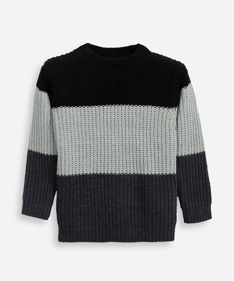 suéter de tricot infantil texturizado e listrado cinza
