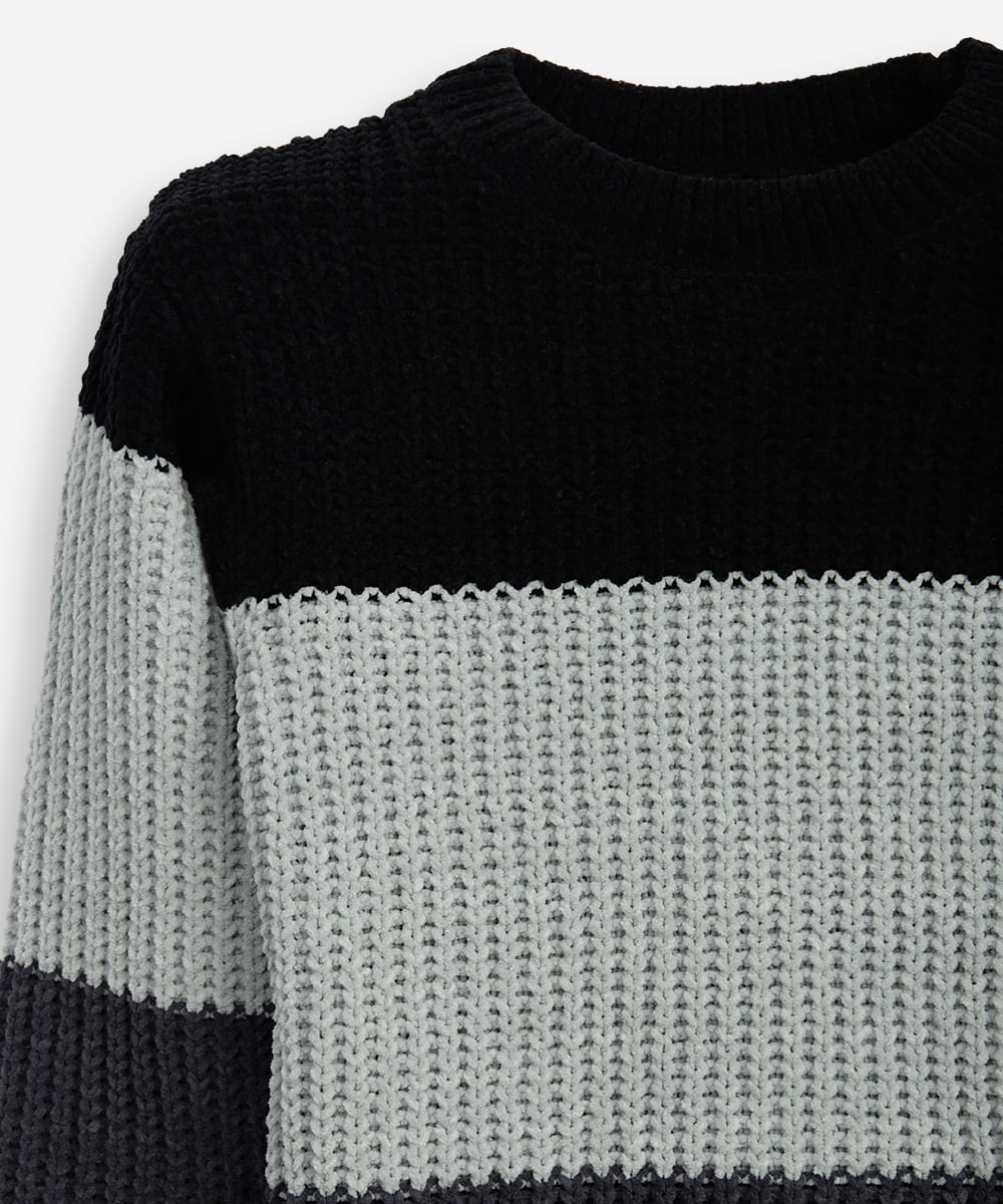 suéter de tricot infantil texturizado e listrado cinza