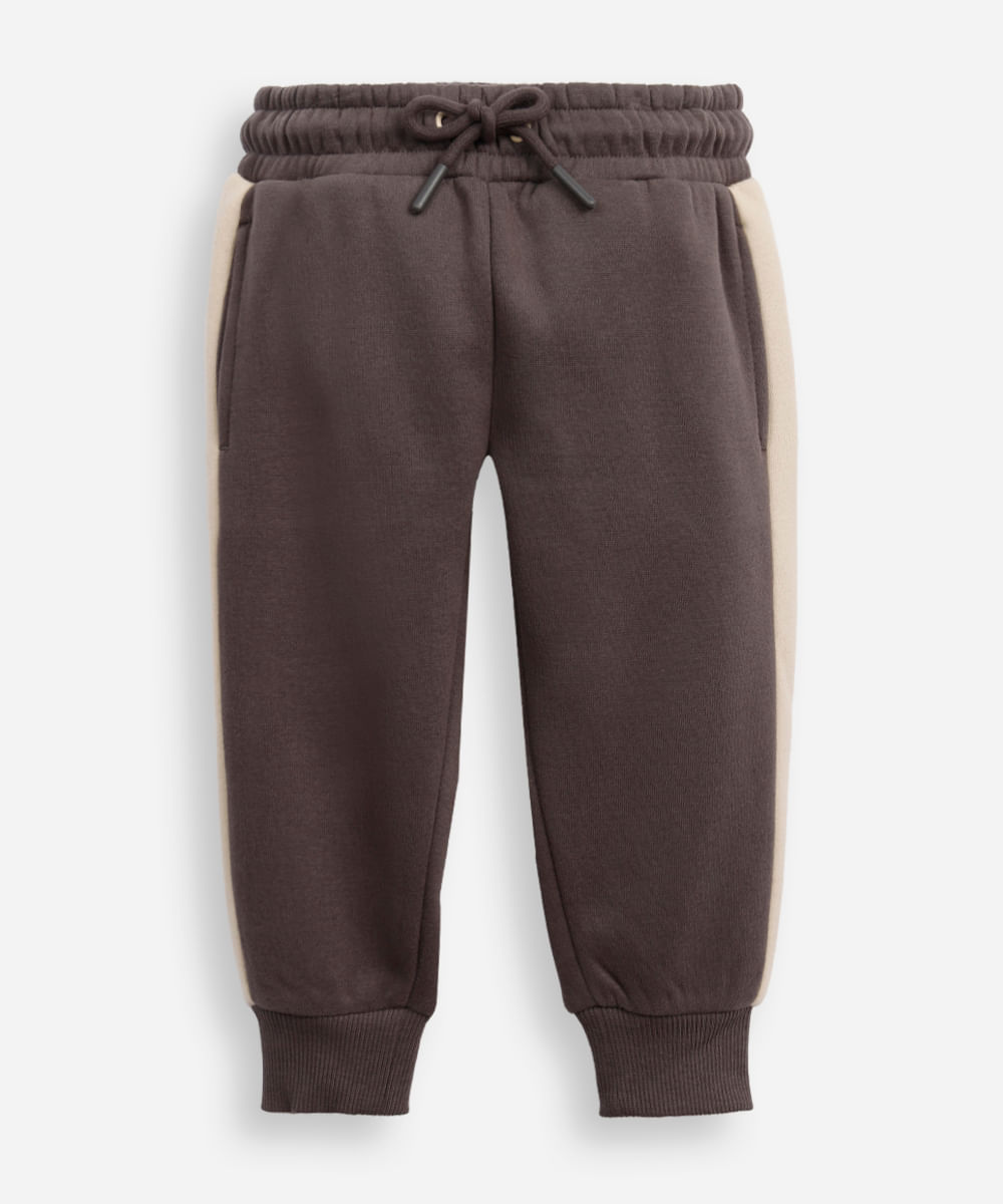 calça jogger de moletom infantil com listra cinza