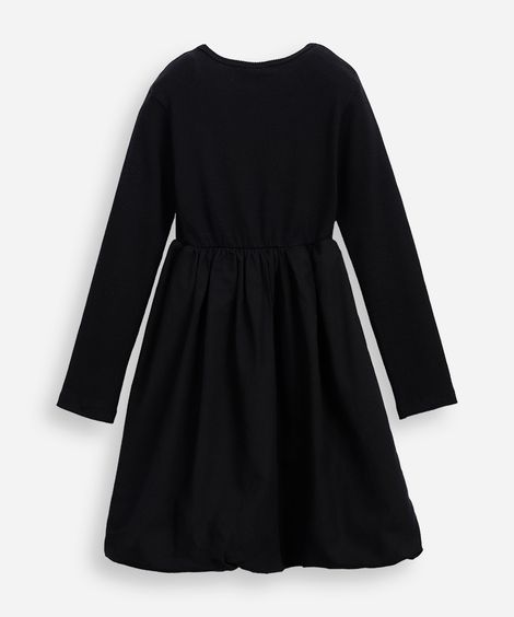 vestido balonê infantil de algodão manga longa preto