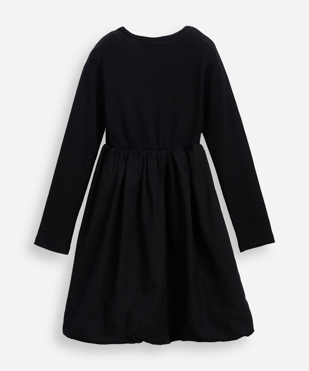vestido balonê infantil de algodão manga longa preto