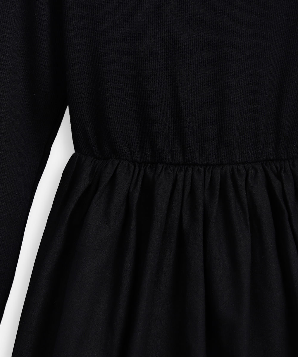 vestido balonê infantil de algodão manga longa preto