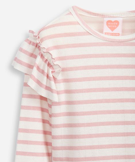 blusa infantil manga longa com babado listrada rosa