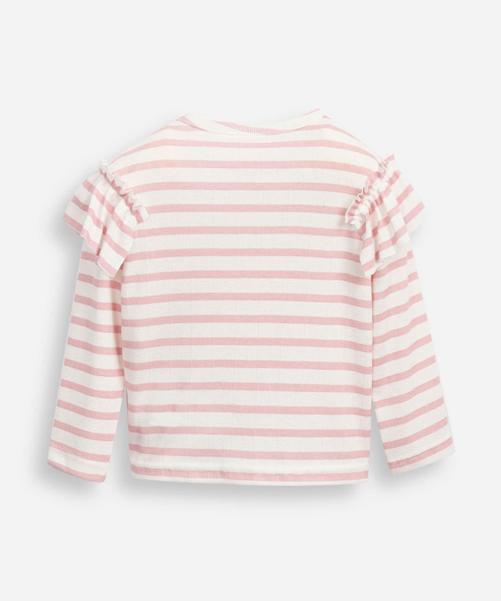 blusa infantil manga longa com babado listrada rosa