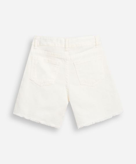 shorts mom infantil de sarja coração off white