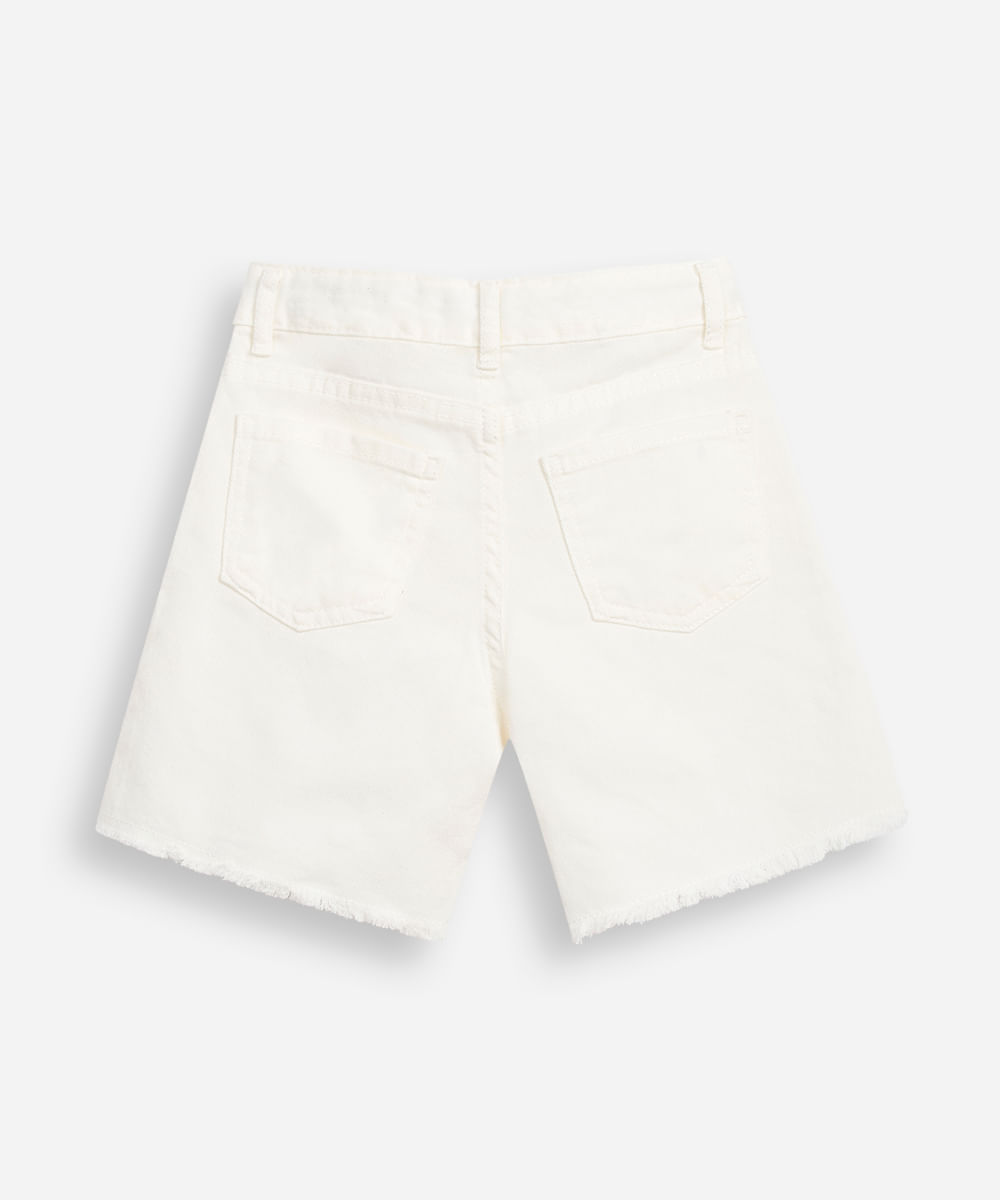 shorts mom infantil de sarja coração off white