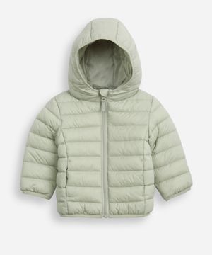 jaqueta puffer infantil com capuz verde