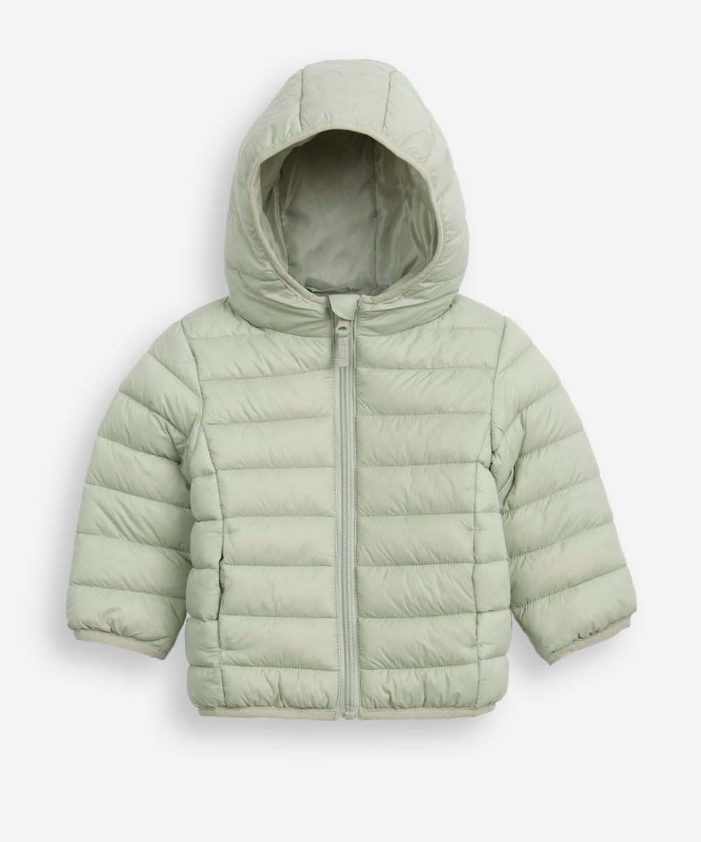 jaqueta puffer infantil com capuz verde