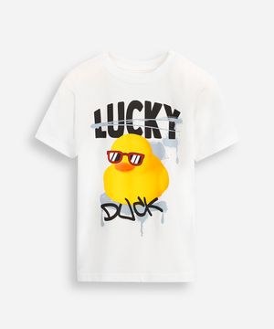 camiseta de algodão infantil manga curta pato off white