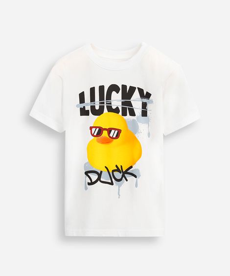 camiseta de algodão infantil manga curta pato off white