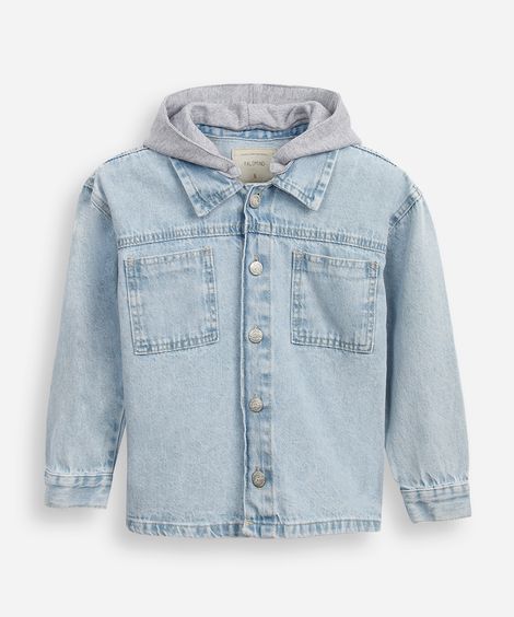 jaqueta oversized jeans infantil com capuz removível azul
