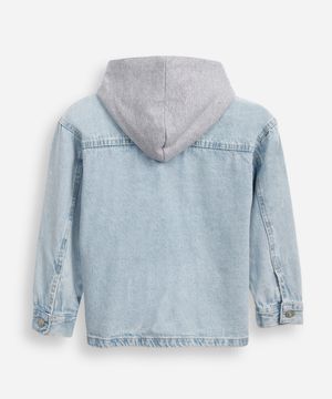 jaqueta oversized jeans infantil com capuz removível azul