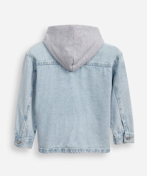 jaqueta oversized jeans infantil com capuz removível azul