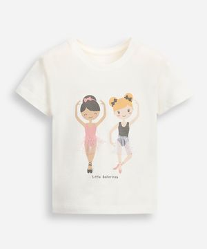 camiseta de algodão infantil bailarinas com tule off white