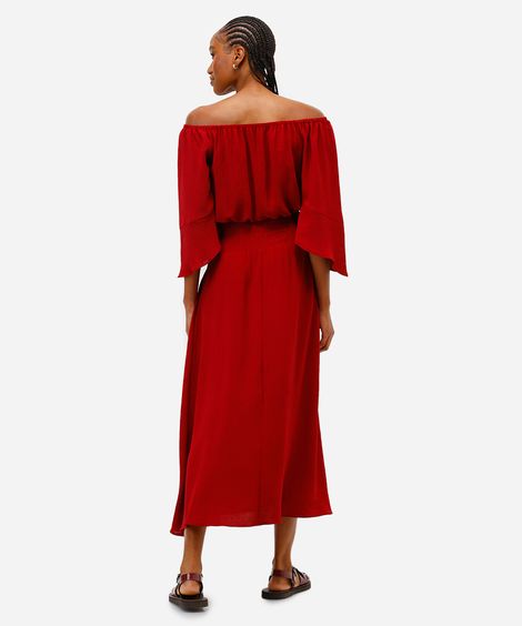 vestido midi ombro a ombro feminino texturizado vinho