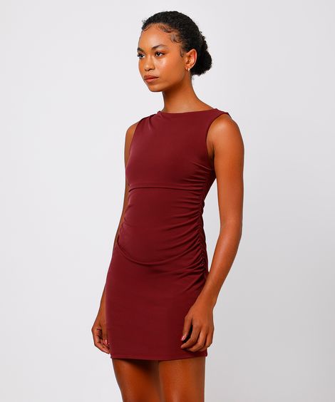 vestido curto feminino franzido mindset vinho
