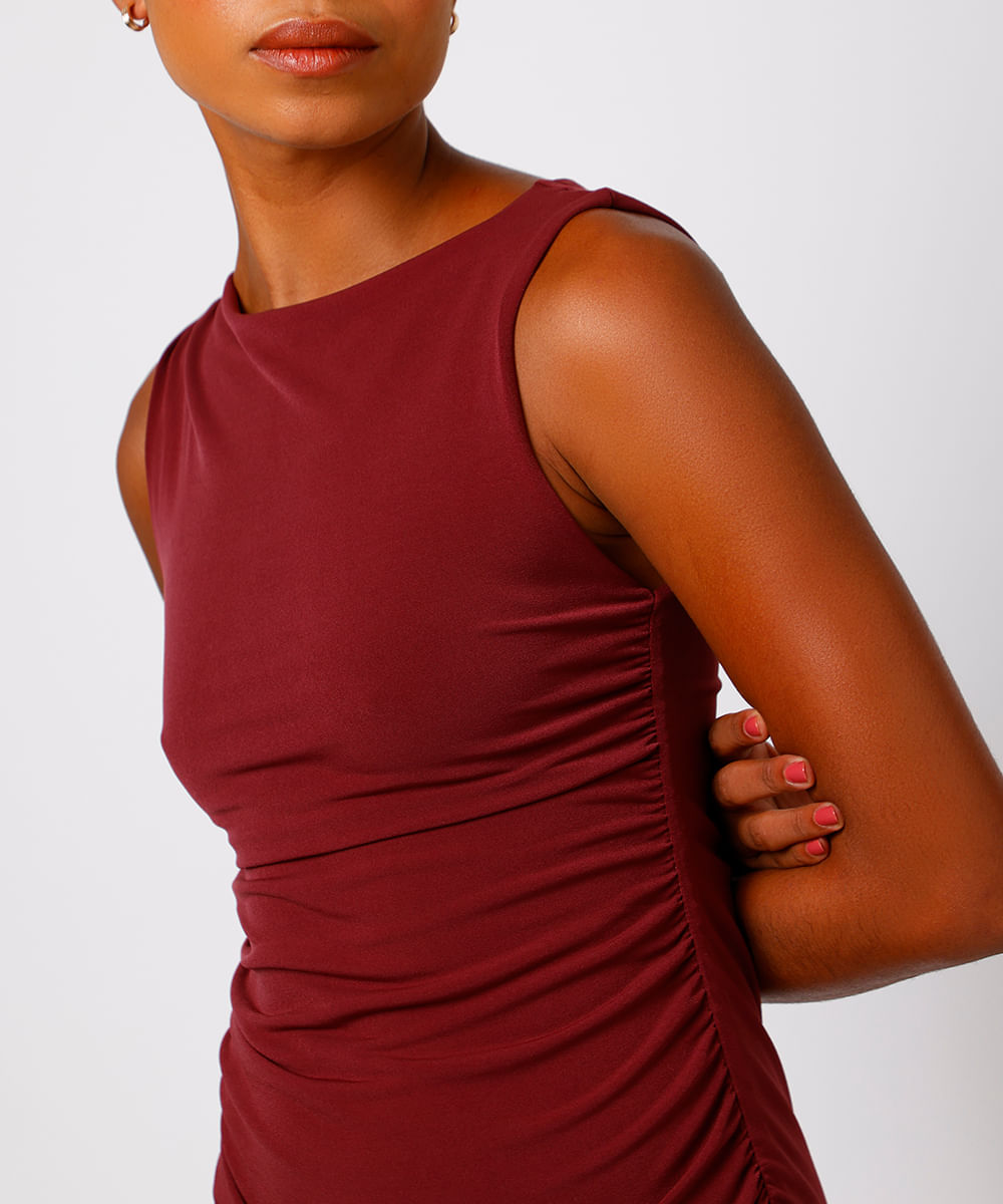 vestido curto feminino franzido mindset vinho