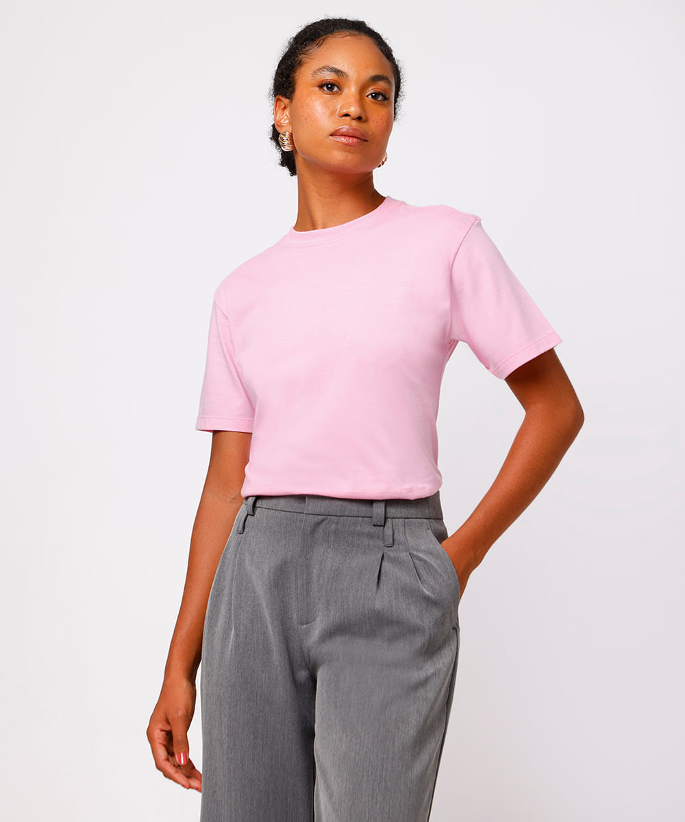 camiseta básica de algodão mindset rosa