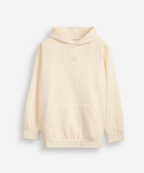 blusão de moletom juvenil com capuz e bolso true love bege