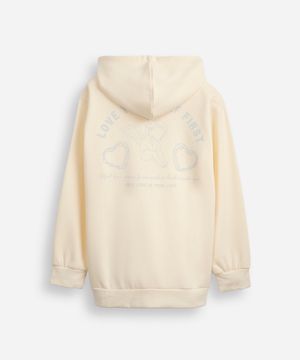 blusão de moletom juvenil com capuz e bolso true love bege