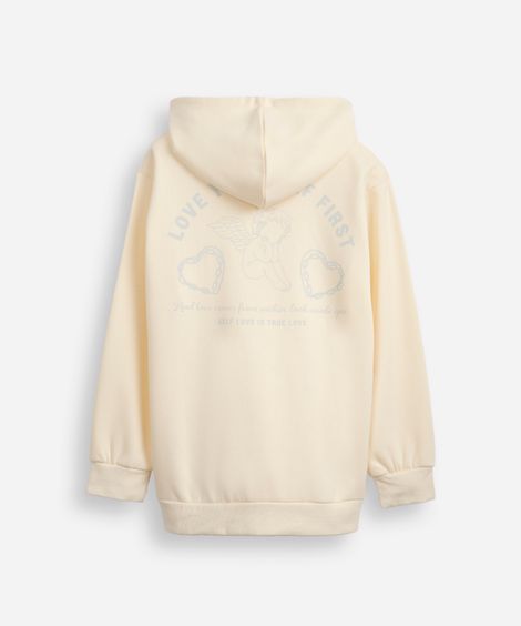 blusão de moletom juvenil com capuz e bolso true love bege