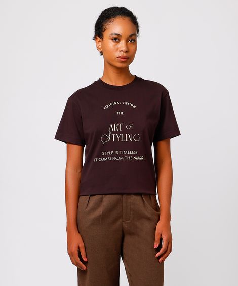 camiseta feminina de algodão art of styling mindset marrom